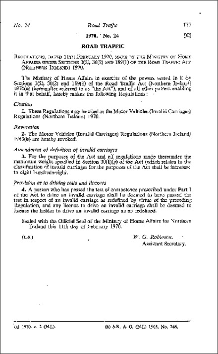 The Motor Vehicles (Invalid Carriages) Regulations (Northern Ireland) 1970