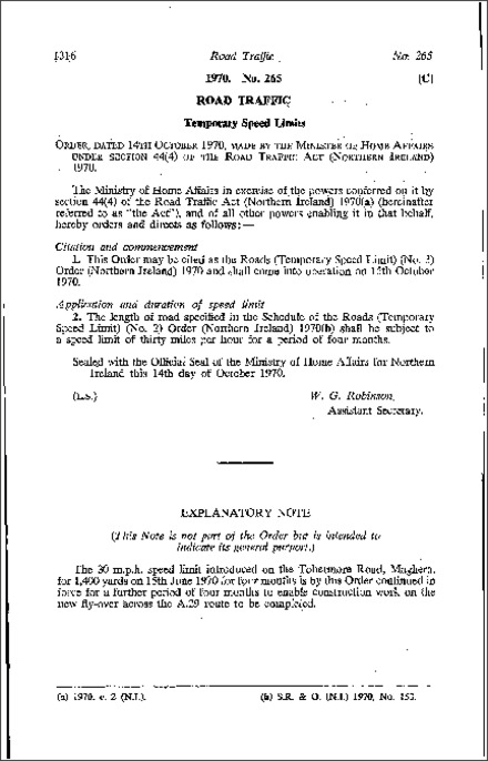 The Roads (Temporary Speed Limit) (No. 3) Order (Northern Ireland) 1970