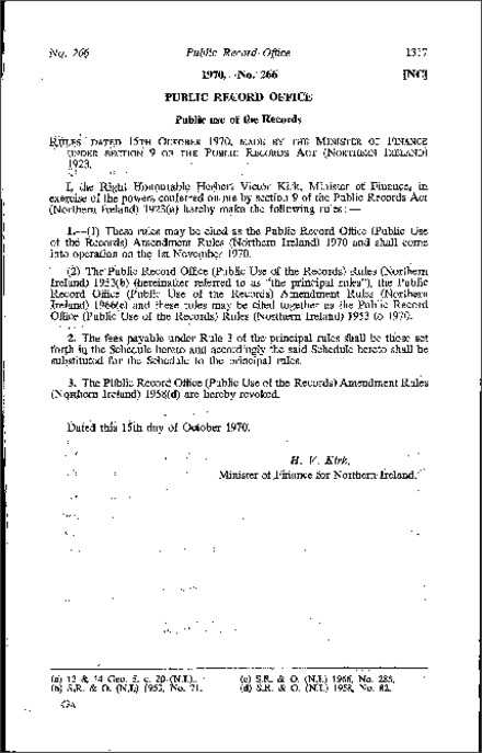 The Public Record Office (Public Use of the Records) Amendment Rules (Northern Ireland) 1970