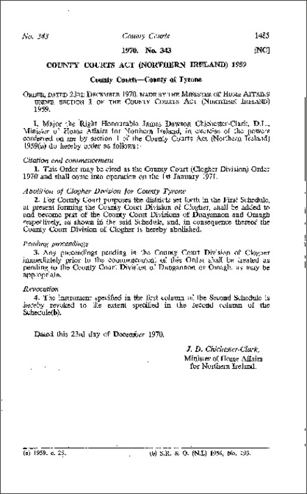 The County Court (Clogher Division) Order (Northern Ireland) 1970