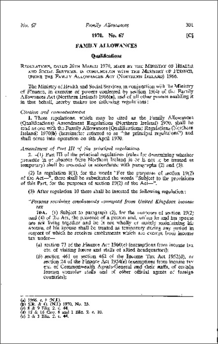 The Family Allowances (Qualifications) Amendment Regulations (Northern Ireland) 1970