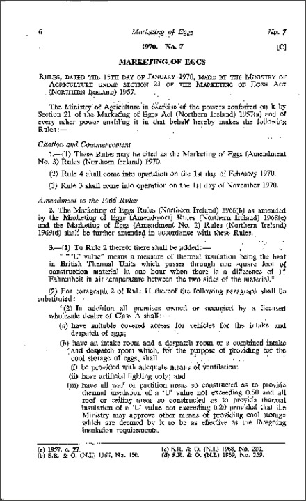 The Marketing of Eggs (Amendment No. 3) Rules (Northern Ireland) 1970