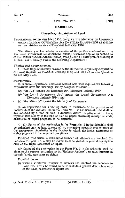 The Harbour (Compulsory Acquisition of Land) Regulations (Northern Ireland) 1970