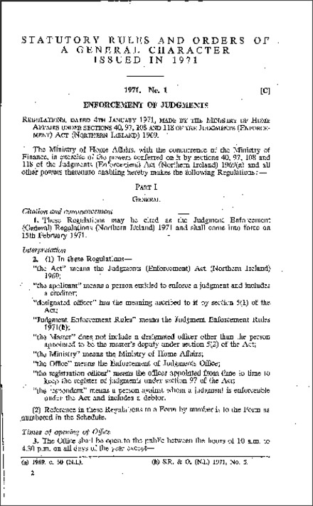 The Judgment Enforcement (General) Regulations (Northern Ireland) 1971