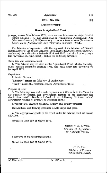 The Agricultural Trust (Market Development) Scheme (Northern Ireland) 1971