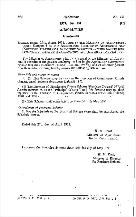 The Erection of Glasshouses Grants (Amendment) Scheme (Northern Ireland) 1971