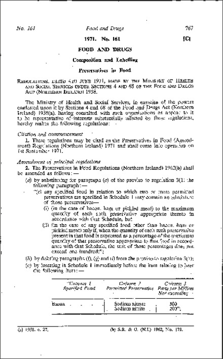 The Preservatives in Food (Amendment) Regulations (Northern Ireland) 1971