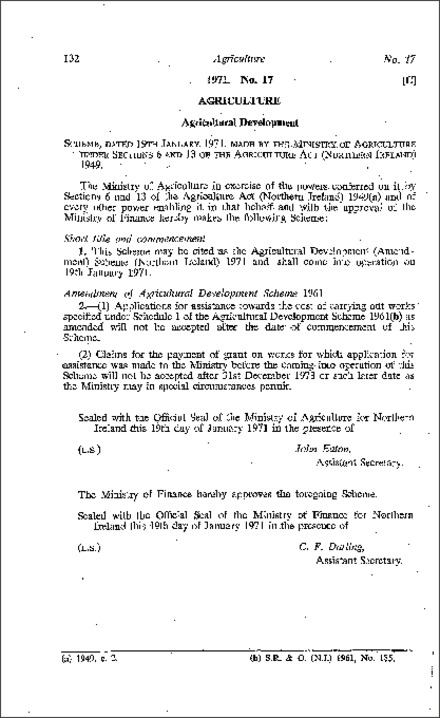 The Agricultural Development (Amendment) Scheme (Northern Ireland) 1971