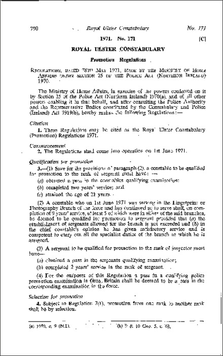 The Royal Ulster Constabulary (Promotion) Regulations (Northern Ireland) 1971