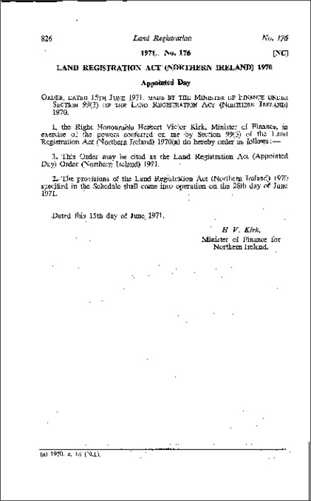 The Land Registration Act (Appointed Day) Order (Northern Ireland) 1971
