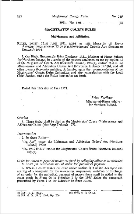 The Magistrates' Courts (Maintenance and Affiliation) Rules (Northern Ireland) 1971