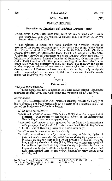 The Public Health (Ships) Regulations (Northern Ireland) 1971