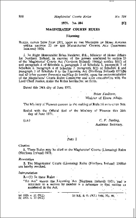The Magistrates' Courts (Licensing) Rules (Northern Ireland) 1971