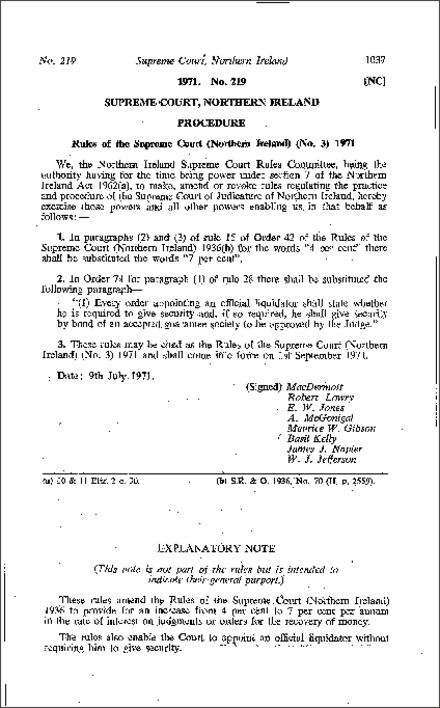 The Rules of the Supreme Court (No. 3) (Northern Ireland) 1971