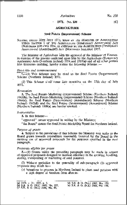 The Seed Potato (Improvement) Scheme (Northern Ireland) 1971