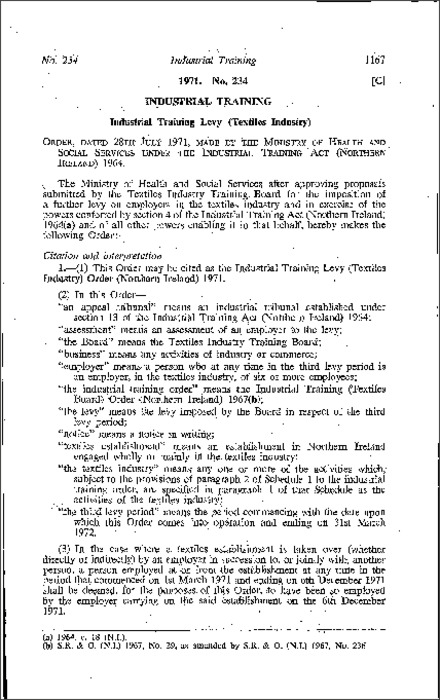 The Industrial Training Levy (Textiles Industry) Order (Northern Ireland) 1971