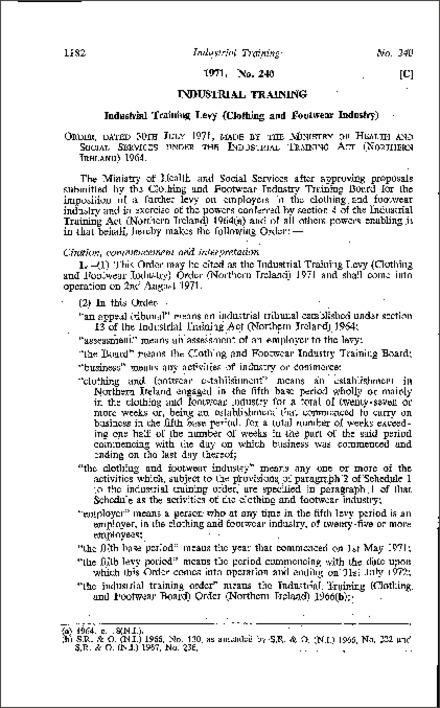 The Industrial Training Levy (Clothing and Footwear) Industry Order (Northern Ireland) 1971