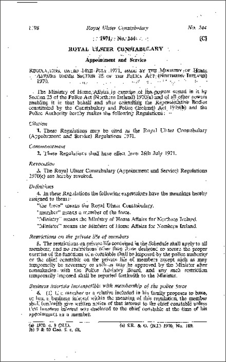 The Royal Ulster Constabulary (Appointment and Service) Regulations (Northern Ireland) 1971