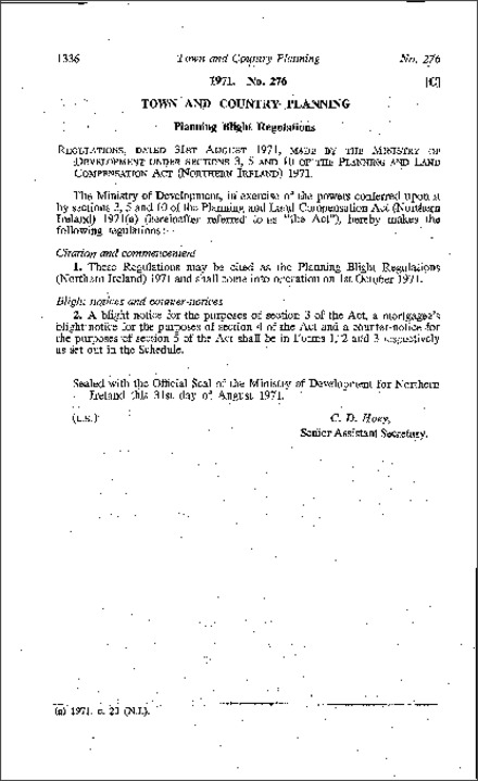 The Planning Blight Regulations (Northern Ireland) 1971