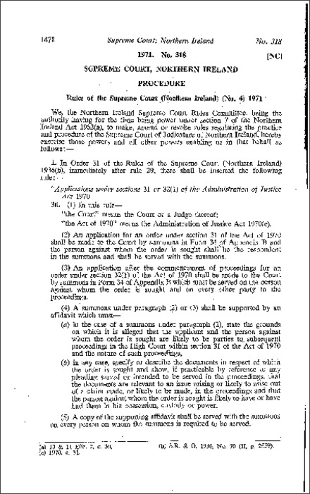 The Rules of the Supreme Court (No. 4) (Northern Ireland) 1971