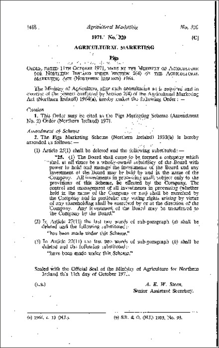 The Pigs Marketing Scheme (Amendment No. 2) Order (Northern Ireland) 1971