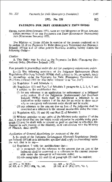 The Payments for Debt (Emergency Provisions) Order (Northern Ireland) 1971