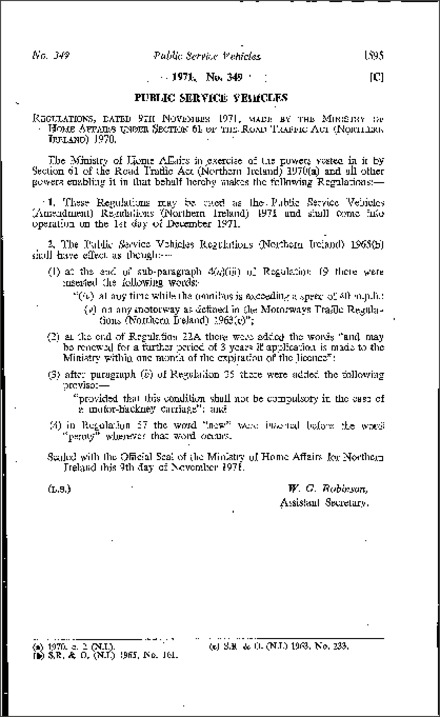 The Public Service Vehicles (Amendment) Regulations (Northern Ireland) 1971