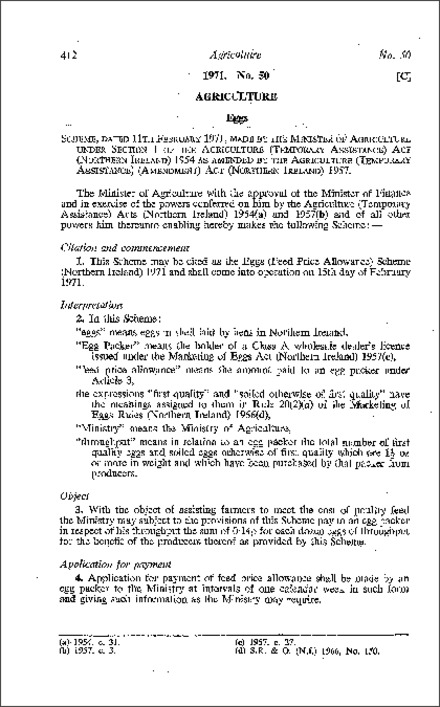 The Eggs (Feed Price Allowance) Scheme (Northern Ireland) 1971