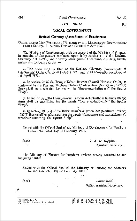 The Decimal Currency (Amendment of Enactments) Order (Northern Ireland) 1971