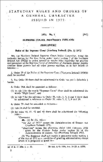 The Rules of the Supreme Court (No. 1) (Northern Ireland) 1972