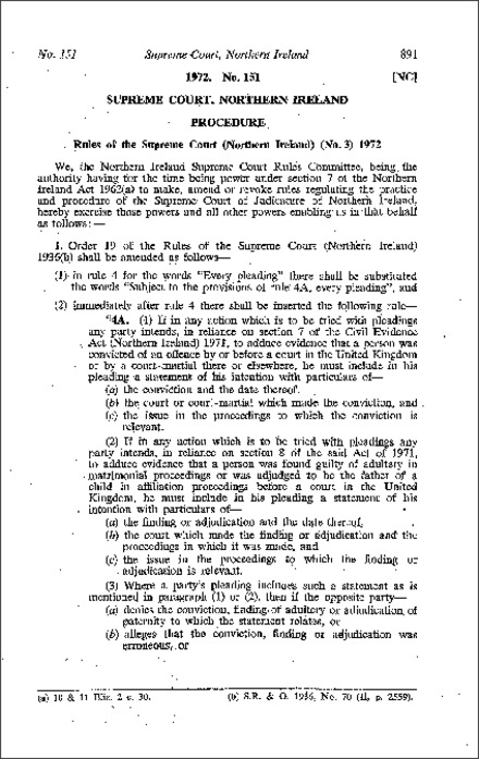 The Rules of the Supreme Court (No. 3) (Northern Ireland) 1972