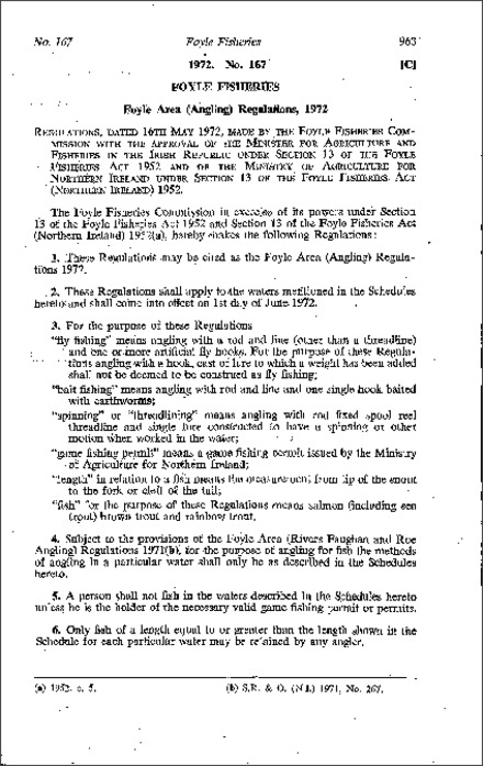 The Foyle Area (Angling) Regulations (Northern Ireland) 1972