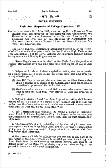 The Foyle Area (Suspension of Fishing) Regulations (Northern Ireland) 1972