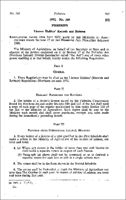 The Licence Holders' (Records and Returns) Regulations (Northern Ireland) 1972