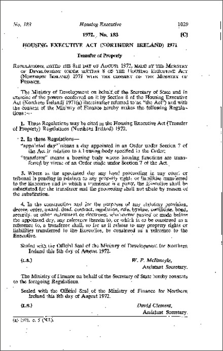 The Housing Executive Act (Transfer of Property) Regulations (Northern Ireland) 1972