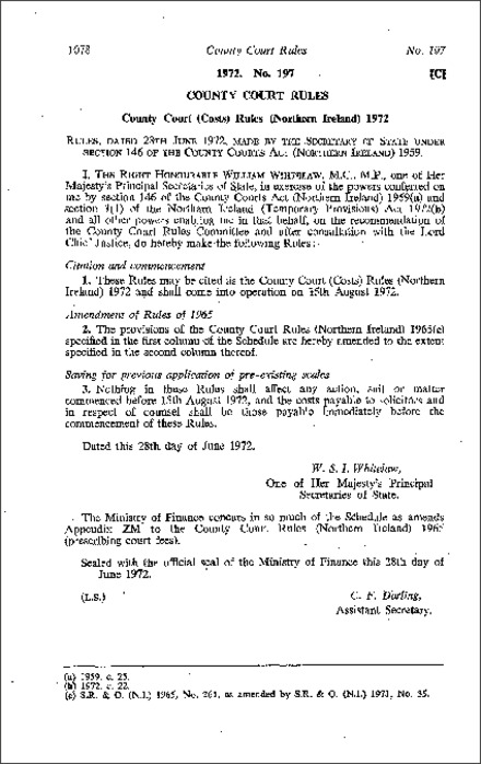 The County Courts (Costs) Rules (Northern Ireland) 1972