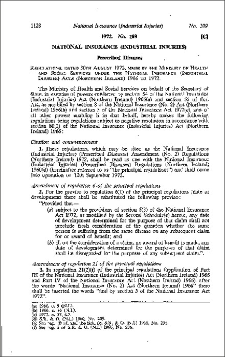 The National Insurance (Industrial Injuries) (Prescribed Diseases) Amendment (No. 2) Regulations (Northern Ireland) 1972