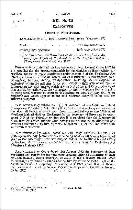The Explosives (No. 2) Regulations (Northern Ireland) 1972