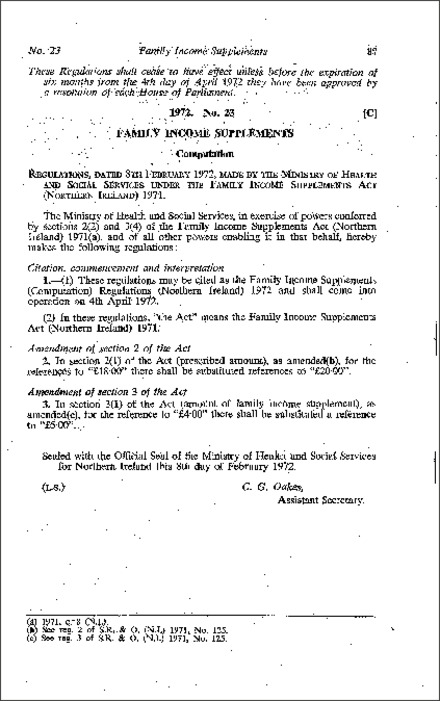 The Family Income Supplements (Computation) Regulations (Northern Ireland) 1972