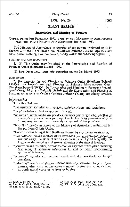 The Importation and Planting of Potatoes Order (Northern Ireland) 1972