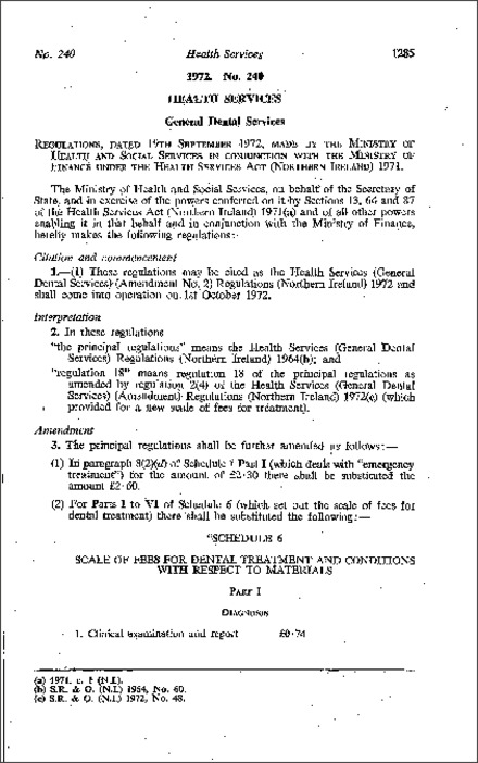 The Health Services (General Dental Services) (Amendment No. 2) Regulations (Northern Ireland) 1972