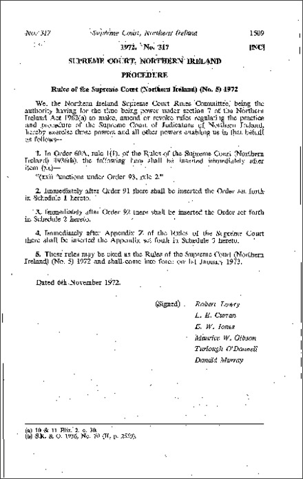 The Rules of the Supreme Court (No. 5) (Northern Ireland) 1972