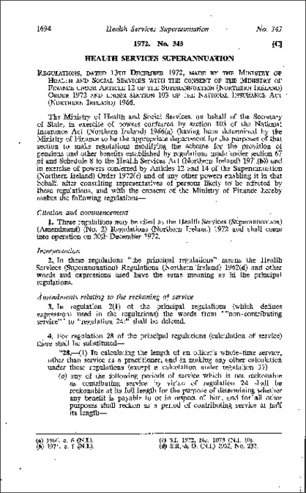 The Health Services (Superannuation) (Amendment) (No. 2) Regulations (Northern Ireland) 1972
