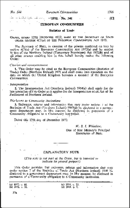 The European Communities (Statistics of Trade) Order (Northern Ireland) 1972