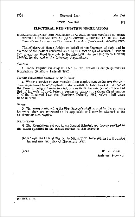 The Electoral Law (Registration) Regulations (Northern Ireland) 1972