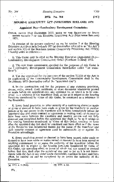 The Housing Executive (Appointed Day - Londonderry Development Commission) Order (Northern Ireland) 1972