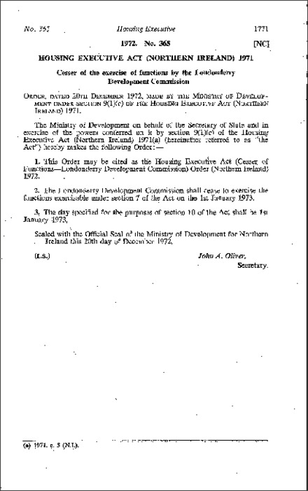 The Housing Executive Act (Cesser of Functions - Londonderry Development Commission) Order (Northern Ireland) 1972