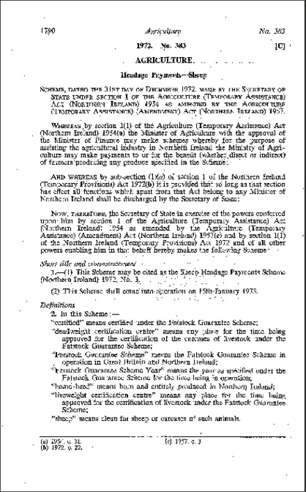 The Sheep Headage Payments Scheme 1972, No. 3 (Northern Ireland) 1972