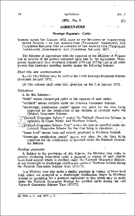 The Cattle Headage Payments Scheme (Northern Ireland) 1972
