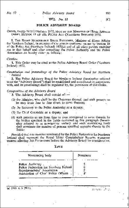 The Police Advisory Board Order (Northern Ireland) 1972